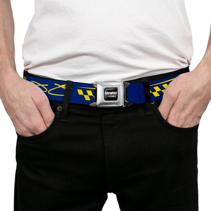 HENDRICK MOTORSPORTS Checker Logo Full Color Black/White Seatbelt Belt - Jimmie Johnson #48 Autograph Checker Blue/Yellow Webbing