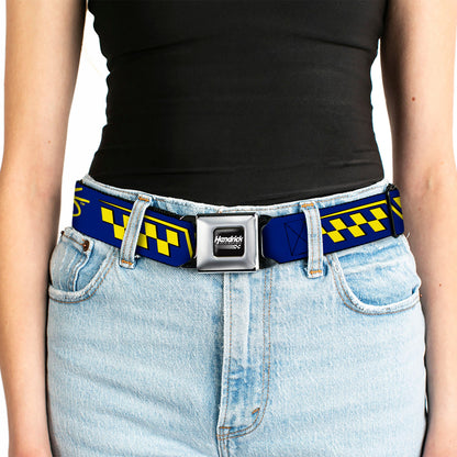 HENDRICK MOTORSPORTS Checker Logo Full Color Black/White Seatbelt Belt - Jimmie Johnson #48 Autograph Checker Blue/Yellow Webbing