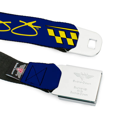 HENDRICK MOTORSPORTS Checker Logo Full Color Black/White Seatbelt Belt - Jimmie Johnson #48 Autograph Checker Blue/Yellow Webbing