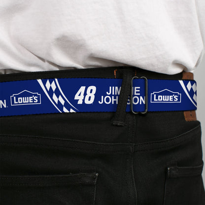 HENDRICK MOTORSPORTS Checker Logo Full Color Black/White Seatbelt Belt - JIMMIE JOHNSON #48 LOWE'S Logo Checker Blue/White Webbing
