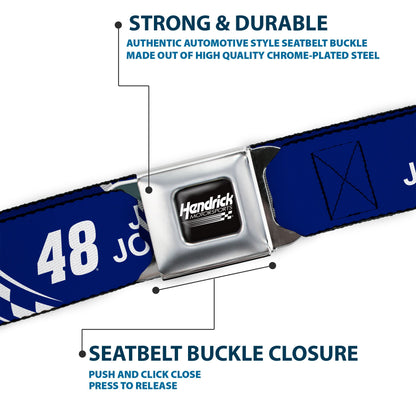 HENDRICK MOTORSPORTS Checker Logo Full Color Black/White Seatbelt Belt - JIMMIE JOHNSON #48 LOWE'S Logo Checker Blue/White Webbing