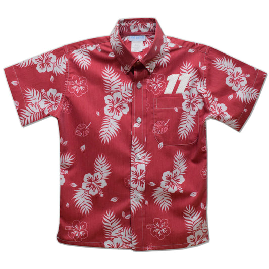 Denny Hamlin Vive La Fete Hawaiian Print Button-Down Shirt - Red