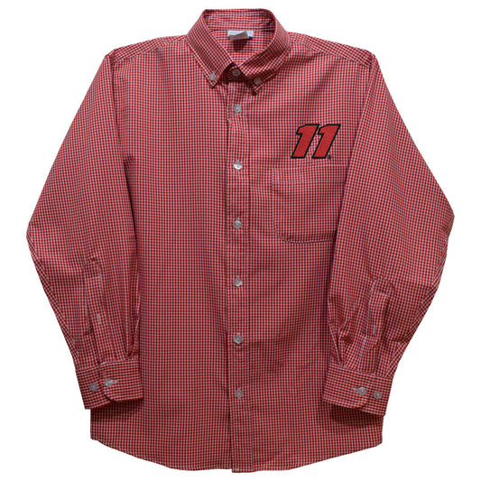 Denny Hamlin Vive La Fete Gingham Button Down Long Sleeve Shirt - Red