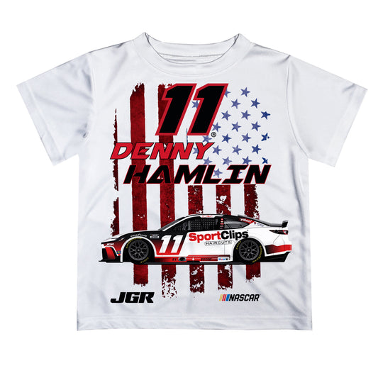 Denny Hamlin Vive La Fete NASCAR Flag Racing Car T-Shirt  - White