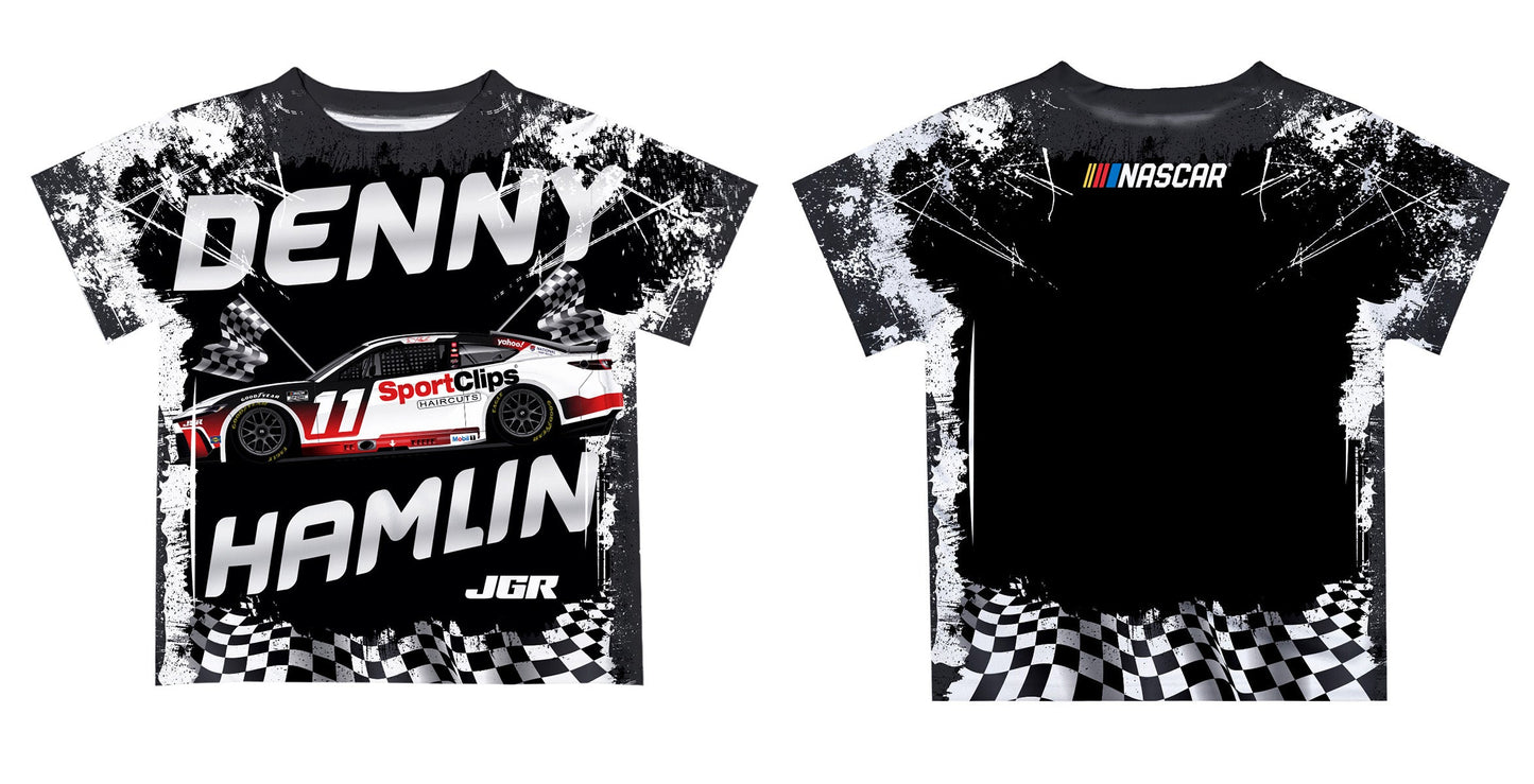 Denny Hamlin Vive La Fete NASCAR Abstract Kids T-Shirt - Black