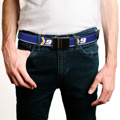 Web Belt Blank Black Buckle - Chase Elliott #9 Car Scheme Blue/Yellow/White Webbing