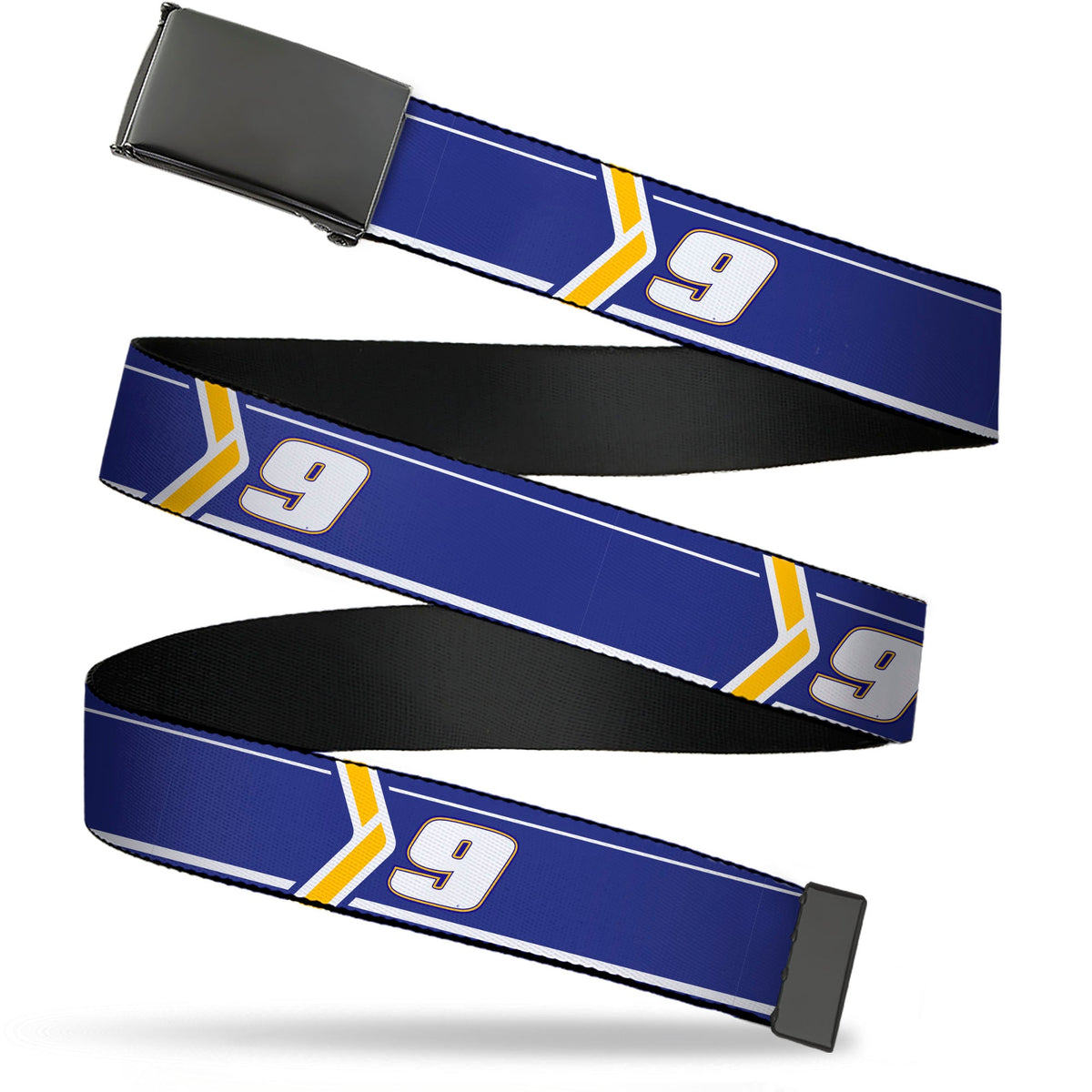 Web Belt Blank Black Buckle - Chase Elliott #9 Car Scheme Blue/Yellow/White Webbing