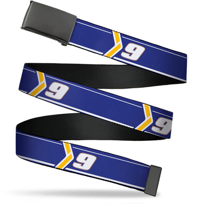 Web Belt Blank Black Buckle - Chase Elliott #9 Car Scheme Blue/Yellow/White Webbing
