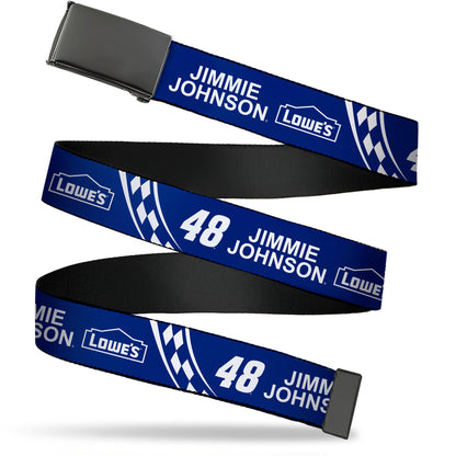 Web Belt Blank Black Buckle - JIMMIE JOHNSON #48 LOWE'S Logo Checker Blue/White Webbing